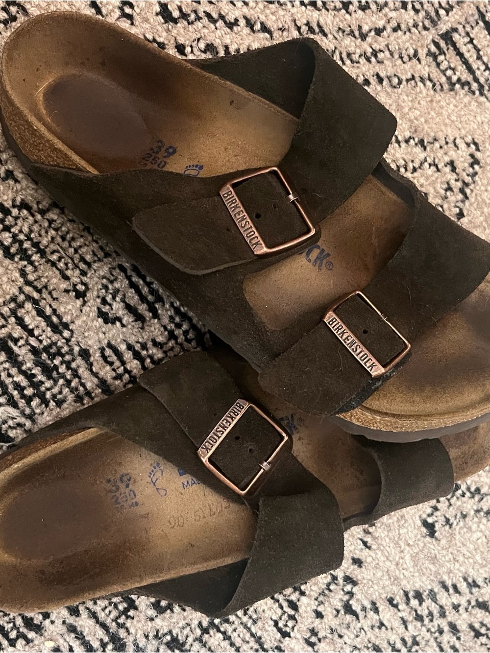 Birkenstock Arizona Suede Two-Strap Sandals in Dark Brown